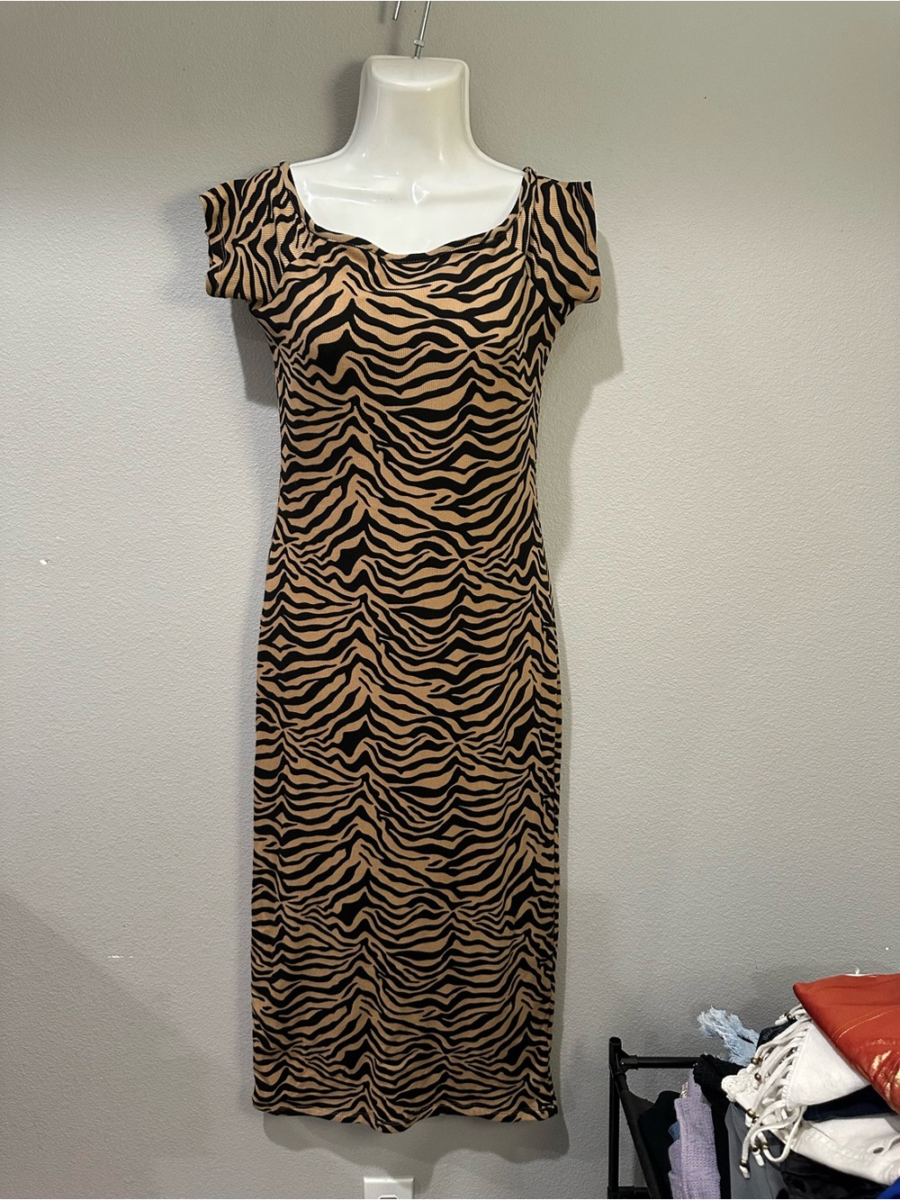 Justify Beige and Black Zebra-Print Midi Dress